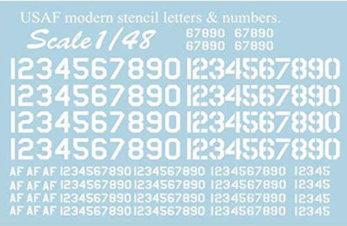 DECAL FOR AIRPLANE USAF MODERN STENCIL LETTERS,NUMBERS 3 1/48 PRINT SCALE 48-003