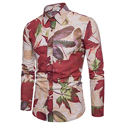 LISTHA Linen Men Top and Pants Suit Floral Long Sleeve Shirt Business Fit Blouse