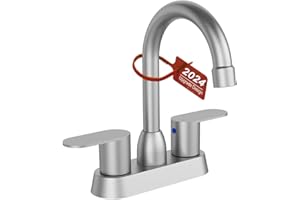 SUPWORK Bathroom Faucet Brushed Nickel 2-Handle Bathroom Sink Faucet 360 Degree High Arc Swivel Spout Centerset 4 Inch Vanity RV Bathroom Faucet 3 Holes Lavatory Plastic