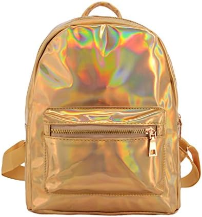 Candice Women Fashion Hologram Holographic PU Shoulder Bag Satchel Backpack School Bag(Glod)