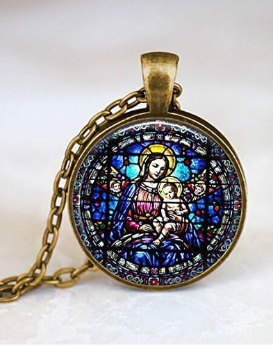 blue virgin mary necklace