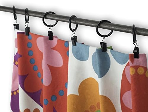 KAO Mart 10 Piece Set Decorative Small Curtain Rings, 1” Interior Diameter, Stylish Black Finish with Removable Clips (Black) (10)