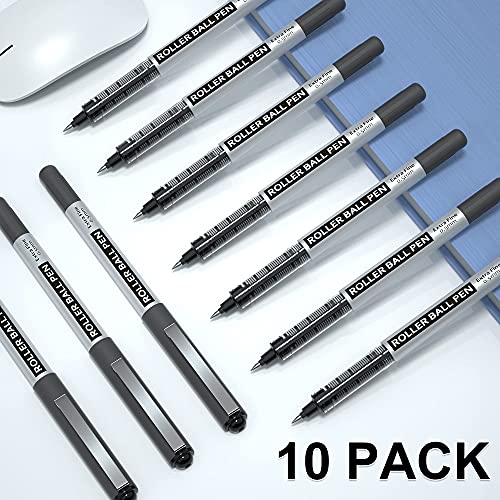 Shuttle Art Rollerball Pens, 10 Pack Black Liquid Ink Pens, 0.5mm Extra