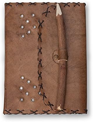 Handmade Leather Journal – 7" x 5" Unlined Diary, Travel Notebook And Sketchbook With 96 Pages Featuring Handcrafted Neem Pencil Closure - By Noteworthy