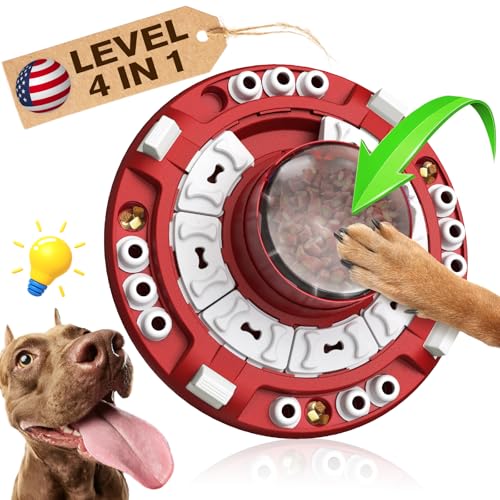 Photo 1 of KADTC Dog Advanced Puzzle Toys Level 4 in 1 for Smart Dogs Mental Brain Stimulation Game Slow Food Puzzles Hard Feeder Puppy Treat Mind Games Cognitive Interactive Intelligence Training Toy Red