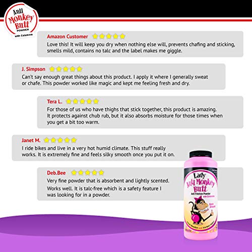 Lady Anti Monkey Butt | Women's Body Powder | Prevents Chafing and Absorbs Sweat | Talc Free | 6 Ounces | Pack of 1