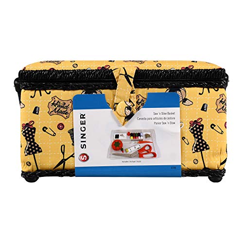 SINGER Sewing Basket with Sewing Kit Accessories (Yellow Vintage