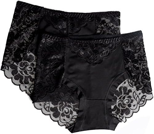 ROCHVIE Women's Sexy Lace Briefs Panties Modal Lingerie Underwear Soft Comfy Hispter 2 Pack(Black, XL)