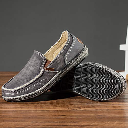 Mens Canvas Shoes Vintage Breathable Slip on Loafers Outdoor Walking (11.5 D(M) US, Grey1)
