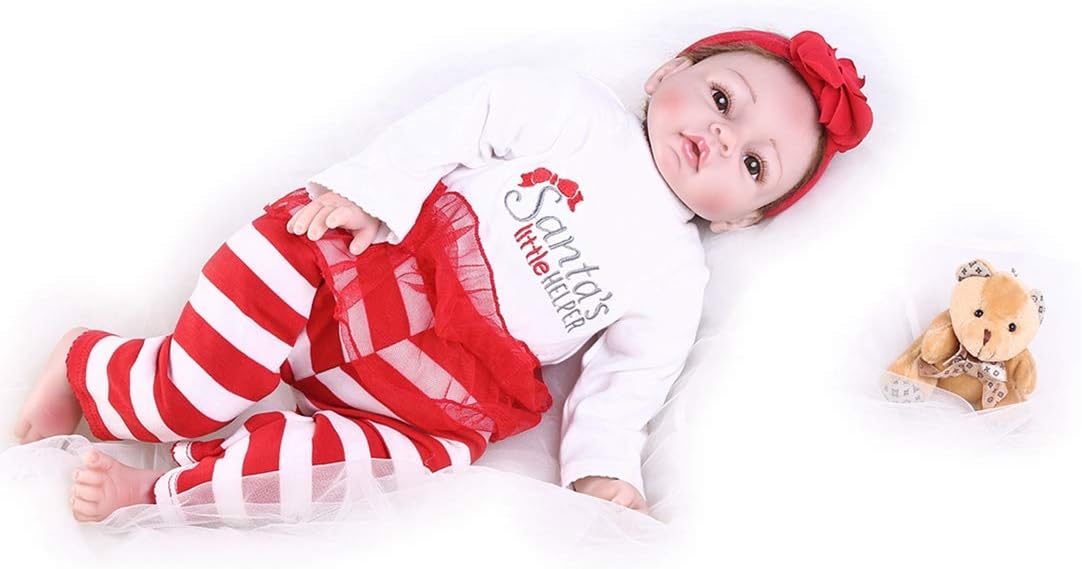 Pompon 22 Inch Handmade Soft Vinyl Silicone Baby Doll Realistic Baby Doll Reborn Baby Dolls Lifelike Girl Baby Dolls Little Baby Real Life Stuffed Body Kids Toys Gift