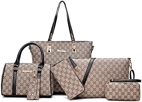 Pelisy PU Large Handbag Women Ladies Shoulder Bag 6 Set Of Bag,Black(Size:L)