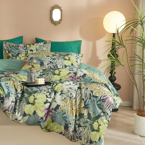 mixinni 100% Cotton Tropical Botanical Green Leaves Duvet Cover Twin XL Tree Plant Print Leaf Duvet Cover 3Pcs Bedding Set 1 Duvet Cover with Zipper Ties 2 Pillowcases Perfect for Him and Her