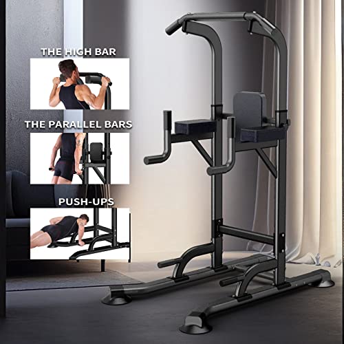 Power Tower, Workout Dip Station With Sit Up Bench, Home Gym Pull