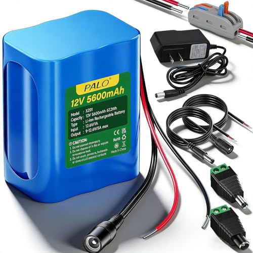 Mspalocell Rechargeable 12V 5600mAh Lithium ion Battery Pack with Charger Bare Leads Wire for 12V Devices RC Car,LED Strip,DIY Project,Electronic Organ,Optical Network Unit,CCTV Camera,Solar Panel