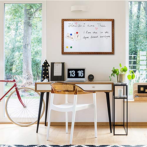 Magnetic Dry Erase Board - 4 THOUGHT 36x24 Inches Whiteboard, Wall-Mounted Magnetic Dry Erase Memo Bulletin Board with Vintage Brown Wooden Ruler Frame for Home Office Kitchen, 4 Magnets Included