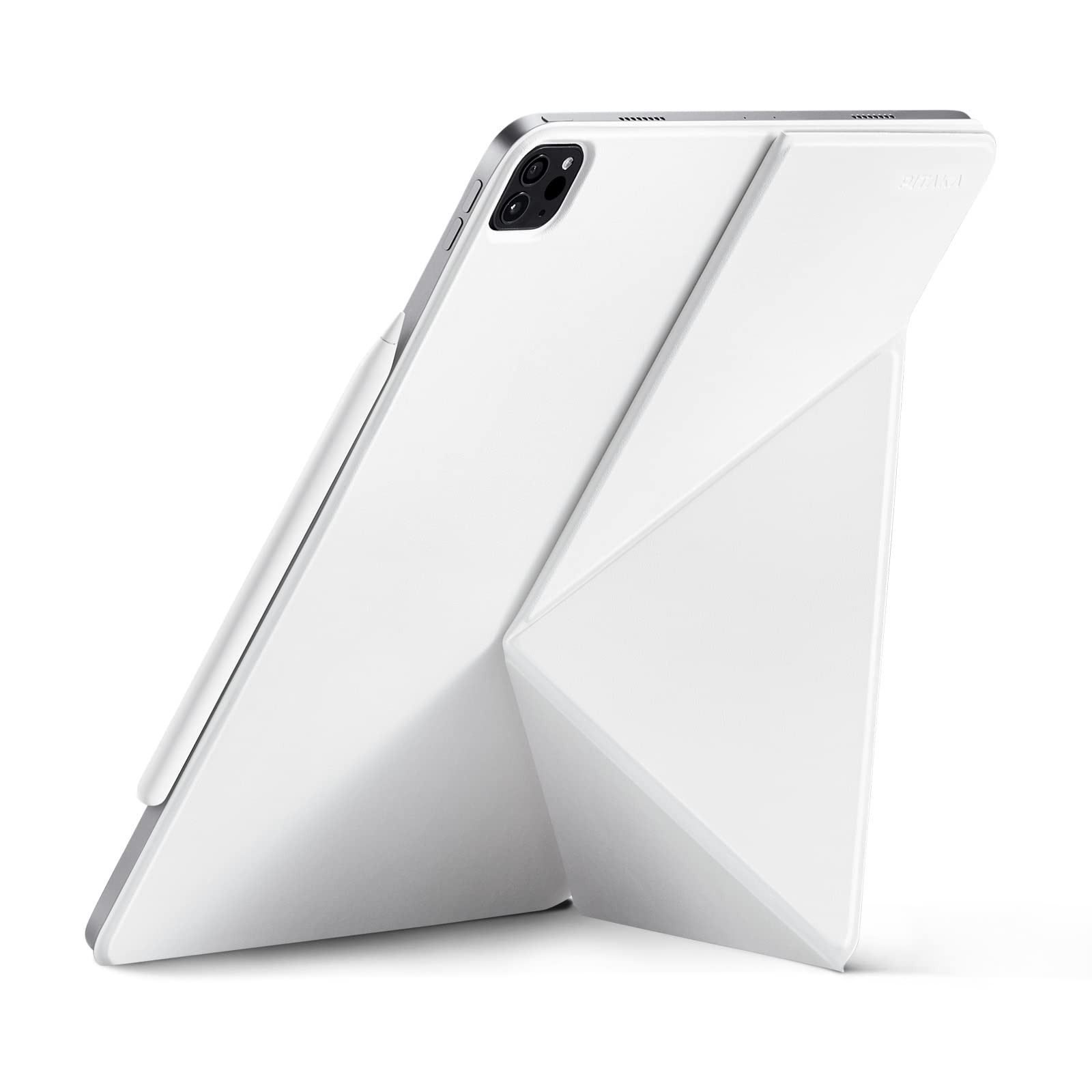PITAKA Case for iPad Air 13 inch 2026-2024, and iPad Pro 12.9 Inch 2022, Magnetic iPad Stand Slim Folio Cover, 4 Viewing Angles with Apple Pencil Holder [MagEZ Folio 2] White