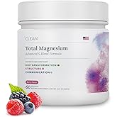 Clean Program Total Magnesium Complex Powder, Berry Flavored Magnesium Supplement for Sleep Stress & Digestion Advanced 5-blend Formula with Glycinate, Citrate, Malate, Taurate, Carbonate, 60 Servings