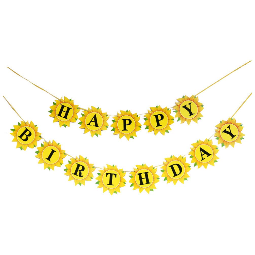 Amosfun Sunflower Happy Birthday Party Decoration Garland Bunting Banner