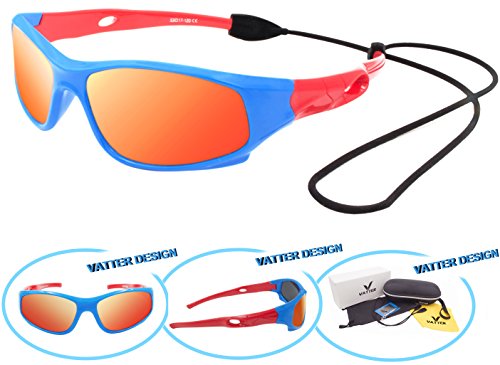 VATTER TR90 Unbreakable Polarized Sport Sunglasses For Kids Boys Girls Youth 816blueredlenses