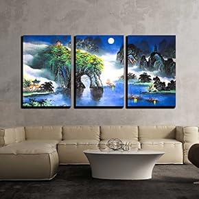 Chinese Landscape Watercolor Painting x3 Panels