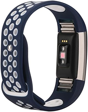 For Fitbit Bands, Wristband Adjustable Comfortable Soft Silicone Replacement Band for Fitbit Charge 2 Fitness (Blue &amp; White, Large (6.7”-8.1”))