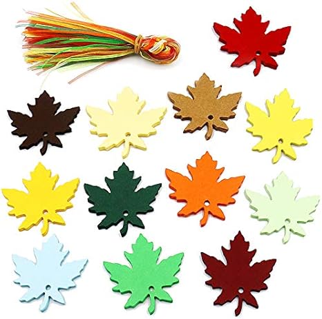 CCINEE 120pcs Color Maple Fall Leaf Paper Tags Colorful 6 Styles Leaf Craft Hang Tags with Organza Ribbons for Halloween Thanksgiving Christmas Party Favor