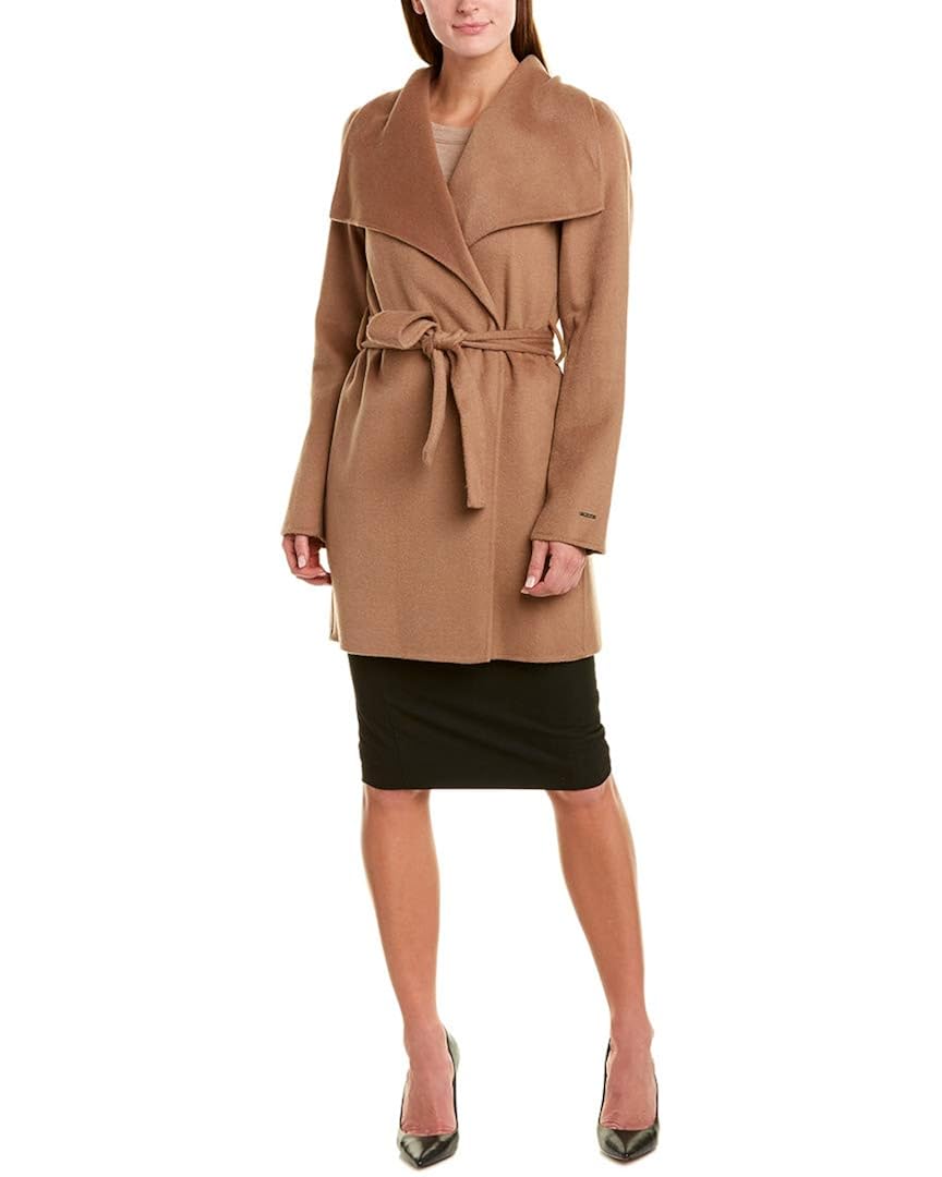 tahari camel wrap coat