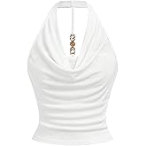 OYOANGLE Girl's Cowl Neck Ruched Sleeveless Halter Top Open Back Ruched Crop Tank Tops