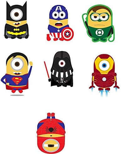 superheroes Despicable Me Minion batman superman spiderman darth vader iron man 3.5" X 5" - full color (Bumper Sticker for Windows, Cars, Trucks, Laptops) 7 pack