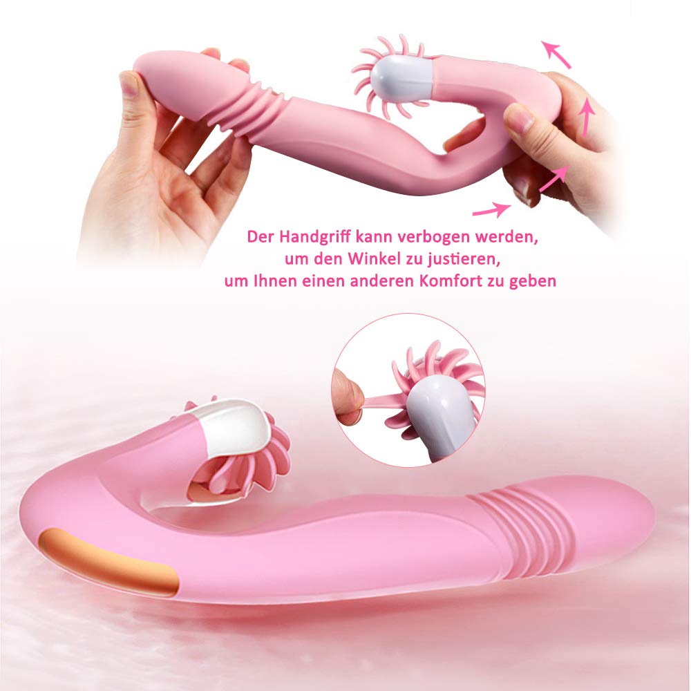 G-Punkt Vibratoren für Sie, AUPLAY Heizung Doppelmotoren Zungenlecken Vibrator für die Klitoris und G-punkt Stimulator mit Stoßfunktion, 3 Stretching-Modi und 12 Geschwindigkeit Rotation für Frauen