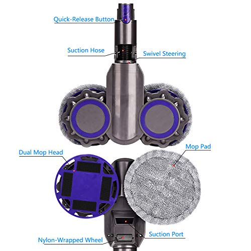 FUNTECK Dual Spin Mop Head for Dyson Vacuum Cleaner V7 V8 V10 V11