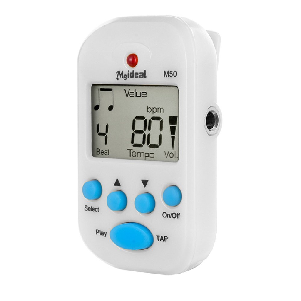 Electronic Metronome Portable Multi-functional Clip-On LCD Digital Beat Tempo Mini Metronome With Battery for Piano, Violin, Guitar, Trap Drum-White