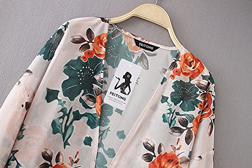 HTDBKDBK Women Causal Loose Half Sleeve Summer Chiffon Floral Kimono Shawl Chiffon Cardigan Gray