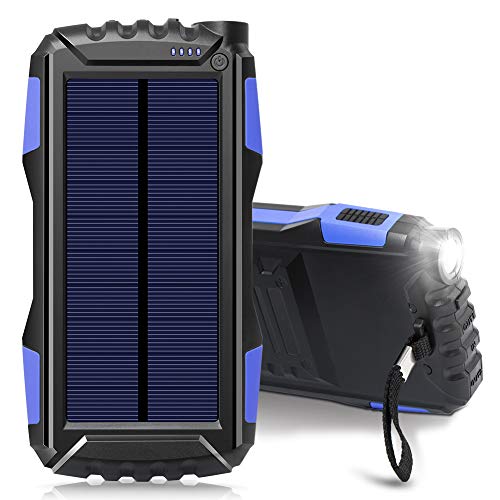 Solar Charger, Zonhood 25000mAh Power Bank Solar Phone Charger, Portable External Battery Pack with Dual USB Ports and LED Light Shockproof/Dustproof for Smartphones and More (N-Blue)