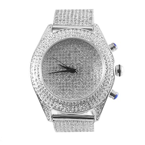 Maxx White Classy Hip Hop Lab Diamond Watch King Bling Pave Set Iced Band