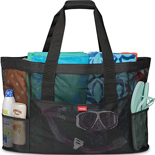 Oahu-XL-Mesh-Beach-Bag-Tote-Extra-Heavy-Duty-with-Zipper-8-Large-Pockets-and-Bonus-Waterproof-Cellphone-Case-Black 51k7DH0KSQL