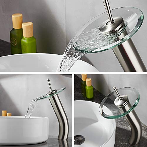 RODDEX Waterfall Bathroom Faucet Glass Single Handle Solid Brass Basin