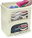 Sorbus Storage Bins Boxes, Foldable Stackable Container Organizer Basket Set with Large Clear Window & Carry Handles, for Bedding, Linen, Clothes (Small, Beige, 2-Pack)