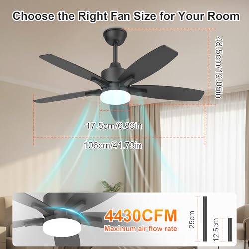Kemoribe Ceiling Fan with Light and Remote Control, 106 cm LED Lamp Ceiling Fan Dimmable Built-In Lamp, 6 Speed, Silent Wood Effect Blades