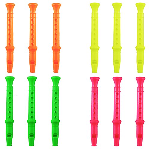 Etmact 5.5 Inches Plastic Recorders - Pack Of 12 - Mixed Color Plastic Flute Musical Instruments Toy For Kid Party Favors, Bag Stuffers Gift