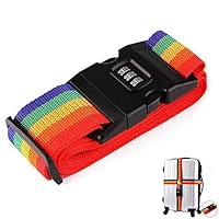 Junboys Luggage Strap Suitcase Belts with Lock Adjustable, Travel Case Strap Long Cross Travel Packing Belt Clip Suitcase Baggage Security Straps with Buckle Closure Premium, Rainbow Color, 1 Pc.