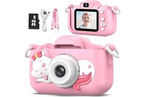Goopow Kids Digital Camera, Pink Purple, 32GB MicroSD Card Included, Shockproof and Durable for Girls Ages 3-10