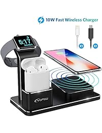 YoFeW   Soporte de carga para Apple Watch de aluminio, base de carga para Apple Watch Series 4 3 2 1, AirPods, 10 W, cargador inalámbrico para iPhone XS X 8 8 Plus