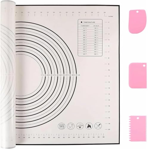 SAEIV Silicone Baking Mat 70 x 50 cm Silicone Baking Mat Non Slip Non Stick Measuring Mat for Fondant Pastry Pizza Baking Mat BPA Free (Black + 3