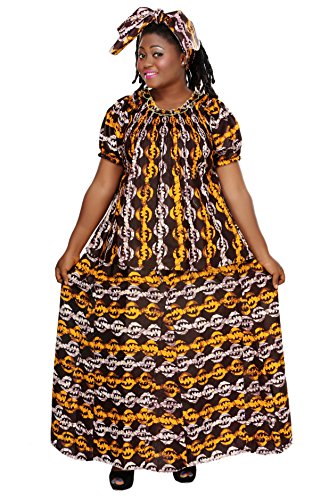 African Planet Women's 3 Piece Suit Cuffed Puff Short Sleeves Skirt Headwrap