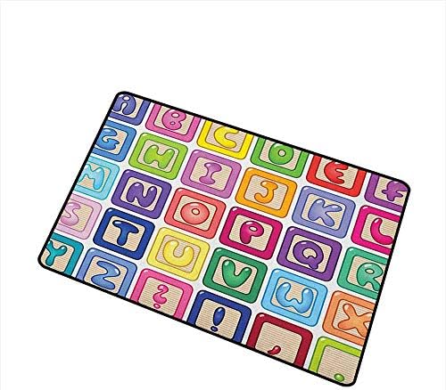 Sillgt Kids Activity Outdoor Doormat Colorful English Alphabet Blocks Childrens Cartoon Balloon Letter Design for Outdoor and Indoor 24"x 35" Multicolor