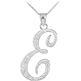 Claddagh Gold 925 Sterling Silver CZ Script Initial Letter Pendant Necklace - Choice of Letters