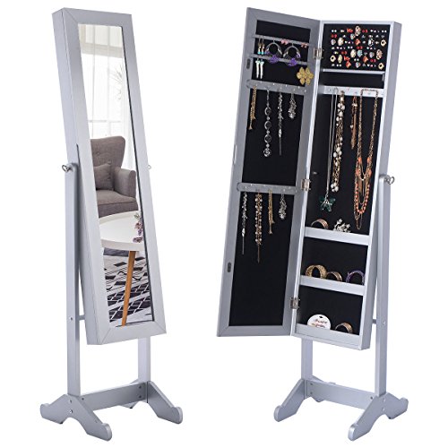 Mirrored Jewelry Cabinet Armoire Organizer Storage Box w/ Stand - Thumbnail 5
