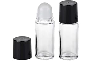 LUZEN 2Pcs 30 ml 1oz Deodorant Glass Roller Bottles Refillable Empty Massage Roll On Bottles Containers with Plastic Roller Ball Black Cap for Essential Oils DIY Deodorant, Clear