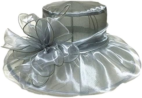 LOVEHATS Elegant Fashion Women's Church Hats Flower Hat Summer Gorras Sun Hat Wedding Wide Brim Sea Beach Gray